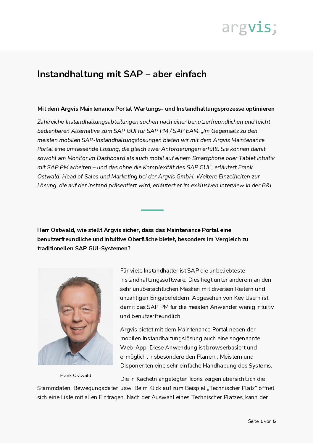 Vorschau für pdf Download Pressemitteilung argvis; Maintenance Portal | Interview