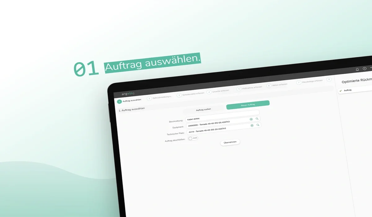 Auftrag auswählen - Optimierte Rückmeldung argvis; Maintenance Portal